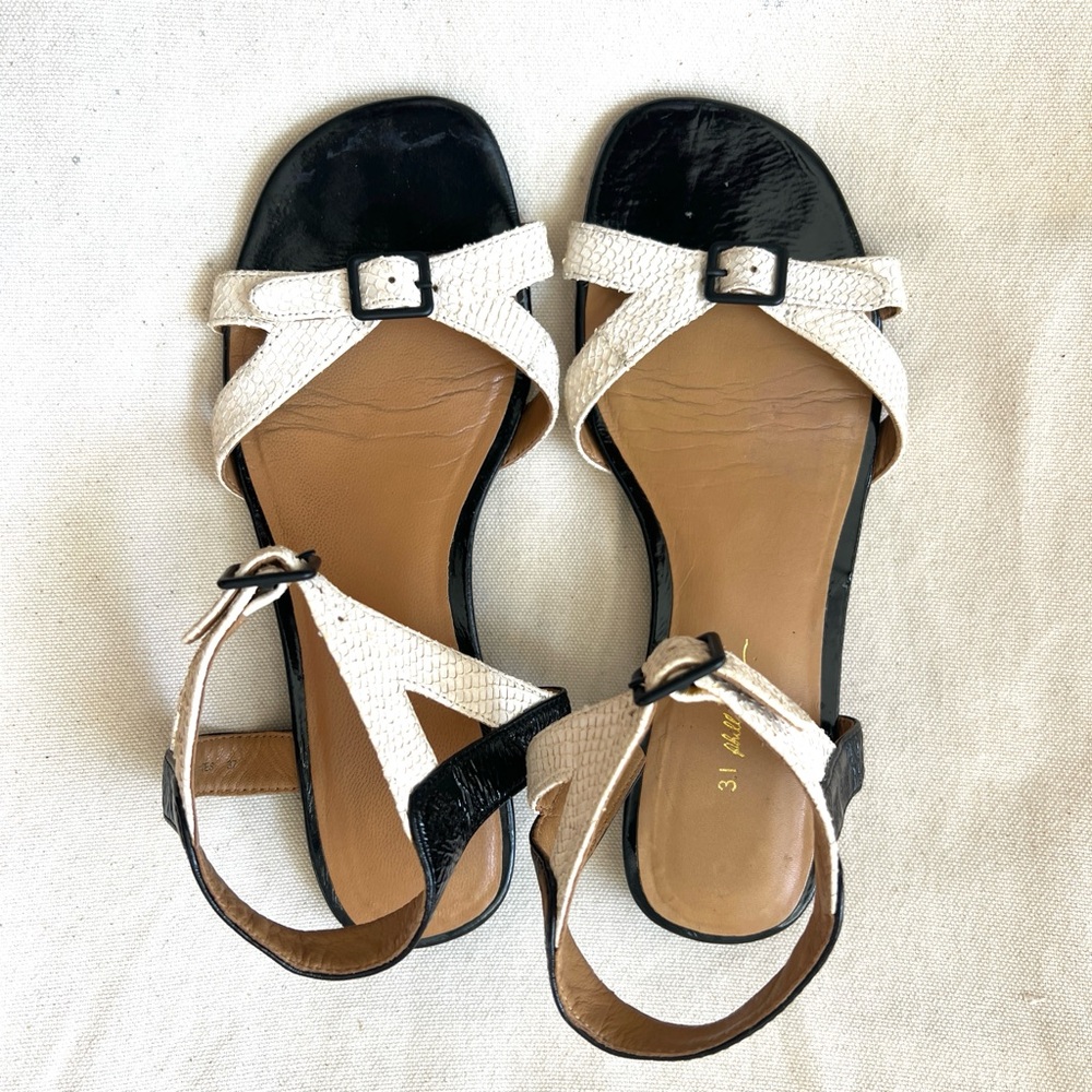 3.1 Phillip Lim Black + Cream Leather Sandals #leather #flats